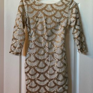 Papaya Gold Sequin Mini Dress- New